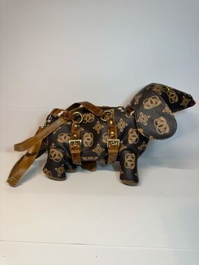 Sharif 1827 Dog Novelty Handbag Brown Satchel Purse Shoulder Bag